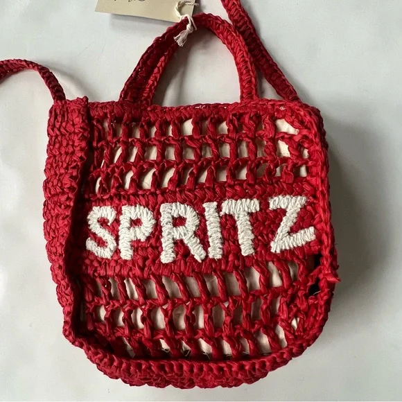 New Universal Thread Spritz Tote Bag Red Woven Paper Straw Crochet Purse Raffia - Picture 5 of 11